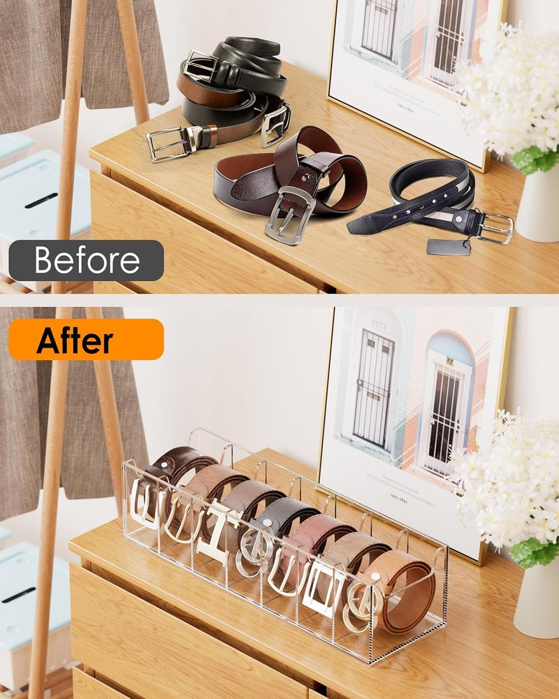 MaxGear Belt Organizer, Acrylic 7 Compartment Belt Storage Rack for Closet, Clear Display Case for Belts, Ties, and Bow Ties - Image 3